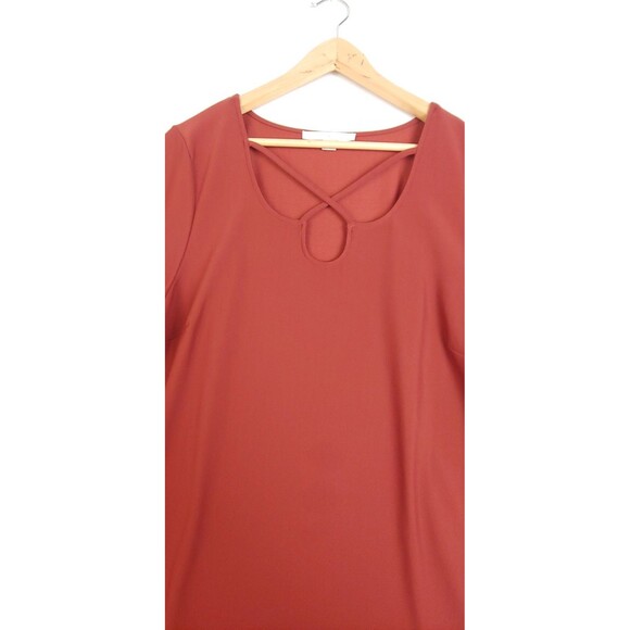 Boston Proper Orange Blouse Women's XL Criss Cross Neck Stretch 3/4 Sleeve - Picture 5 of 11